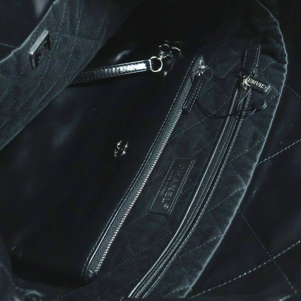 CHANEL(シャネル) シャネル22 Wチェーン シルバー金具 ランダムプレート シャイニーカーフスキン ショルダーバッグ ブラック X29GP JJ0