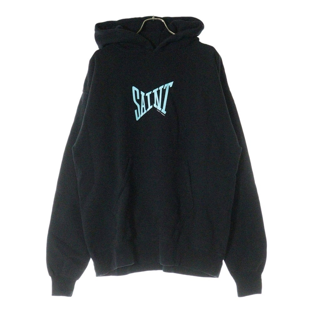 SAINT MICHAEL(セントマイケル) 23SS SAINT HOODIE セントフロントロゴプリント プルオーバー スウェットパーカー フーディ ブラック SM-S23-0000-047
