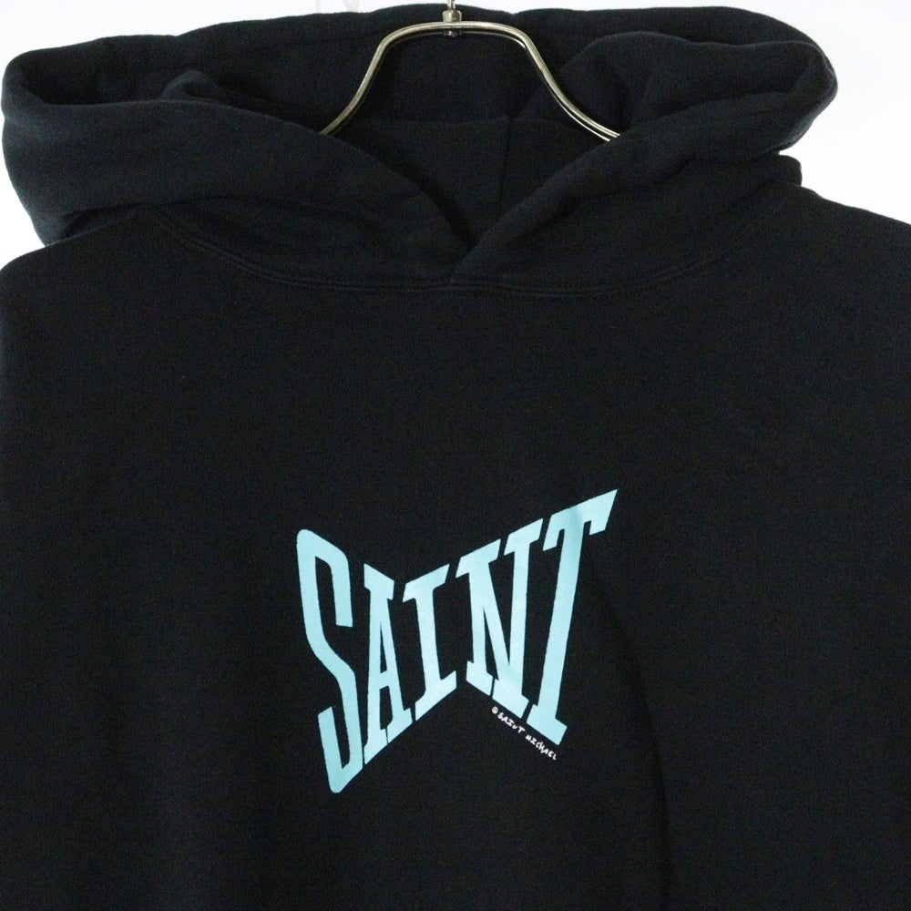 SAINT MICHAEL(セントマイケル) 23SS SAINT HOODIE セントフロントロゴプリント プルオーバー スウェットパーカー フーディ ブラック SM-S23-0000-047