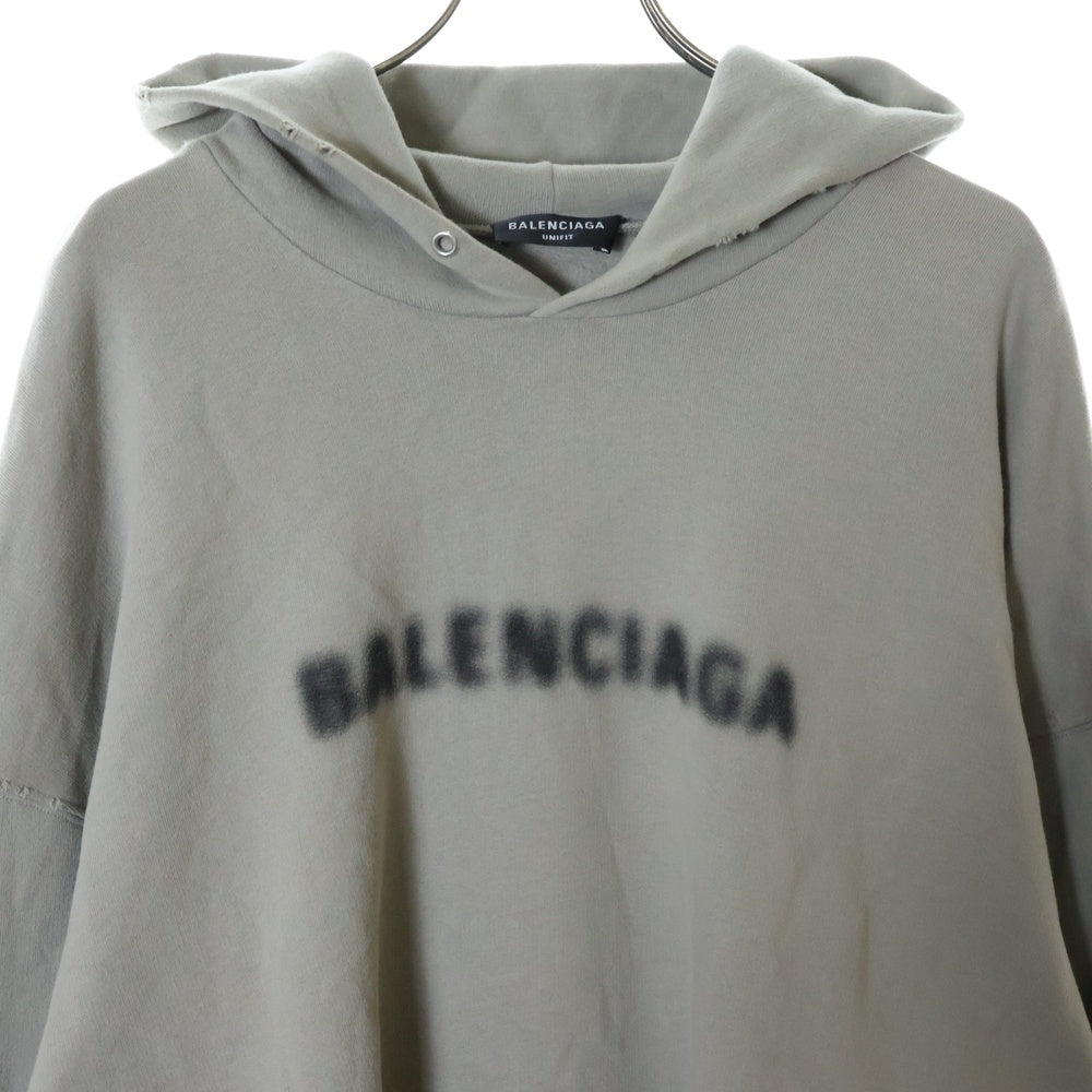 BALENCIAGA(バレンシアガ) 21AW ダメージ加工 ピクセルロゴ ビッグ サイズ ヘビーウェイト スウェットパーカー ベージュ 661711 TKVD6