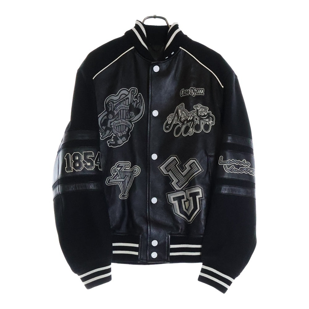 LOUIS VUITTON(ルイヴィトン) 23SS グラフィックプリント レザーバーシティジャケット スタジャン ブルゾン ブラック RM231M U35 HOL07E
