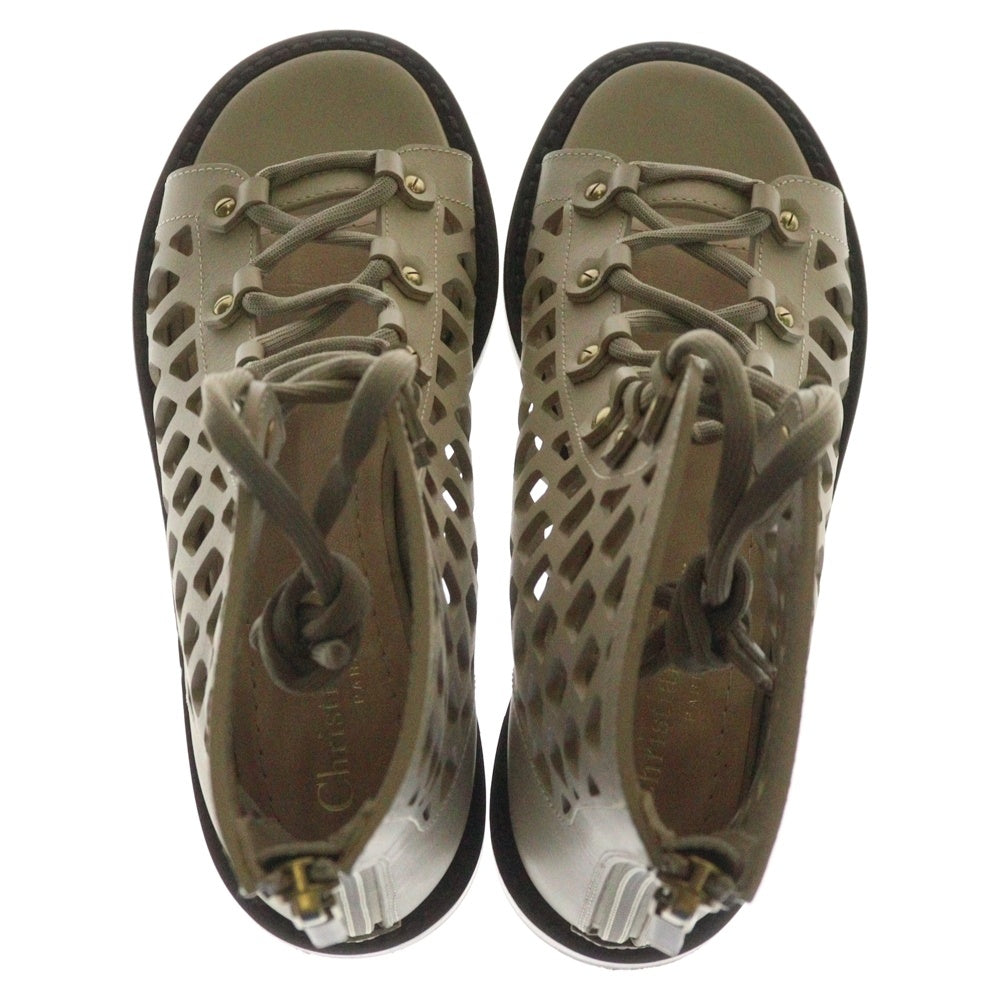 Christian Dior(クリスチャンディオール) 21SS D-TRAP LEATHER SANDAL メッシュ レザー ブーツ サンダル ベージュ レディース