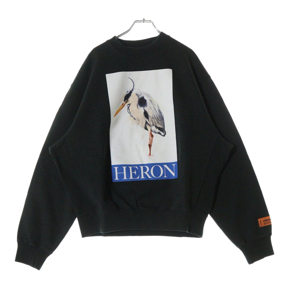 HERON PRESTON(ヘロンプレストン) 23AW BIRD PAINTED CREWNECK バードフォトプリント クルーネック スウェットトレーナー ブラック HMBA020F23JER0041046