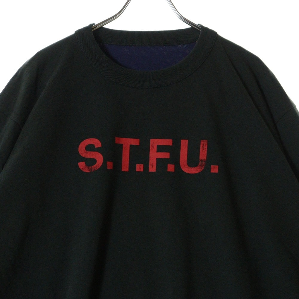 HERON PRESTON(ヘロンプレストン) 23AW PRESTONHP FLAMING DOUBLE TEE ヴィンテージ加工 レイヤード ロングスリーブ 長袖Tシャツ カットソー ブラック/レッド HMAB030F23JE0011025