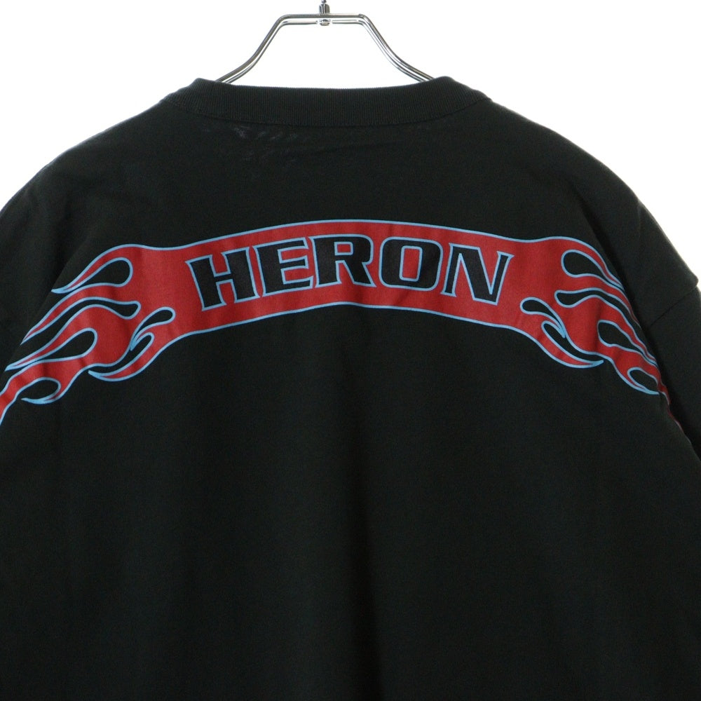 HERON PRESTON(ヘロンプレストン) 23AW PRESTONHP FLAMING DOUBLE TEE ヴィンテージ加工 レイヤード ロングスリーブ 長袖Tシャツ カットソー ブラック/レッド HMAB030F23JE0011025