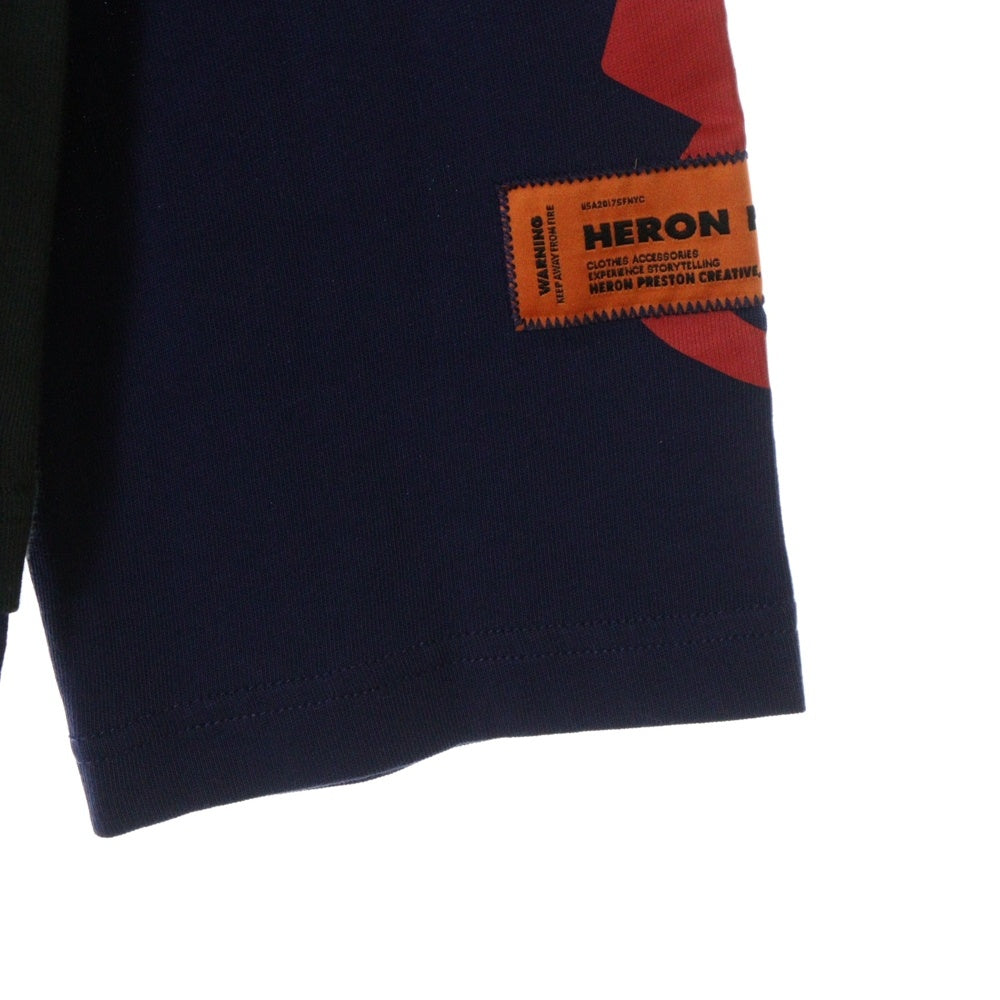 HERON PRESTON(ヘロンプレストン) 23AW PRESTONHP FLAMING DOUBLE TEE ヴィンテージ加工 レイヤード ロングスリーブ 長袖Tシャツ カットソー ブラック/レッド HMAB030F23JE0011025