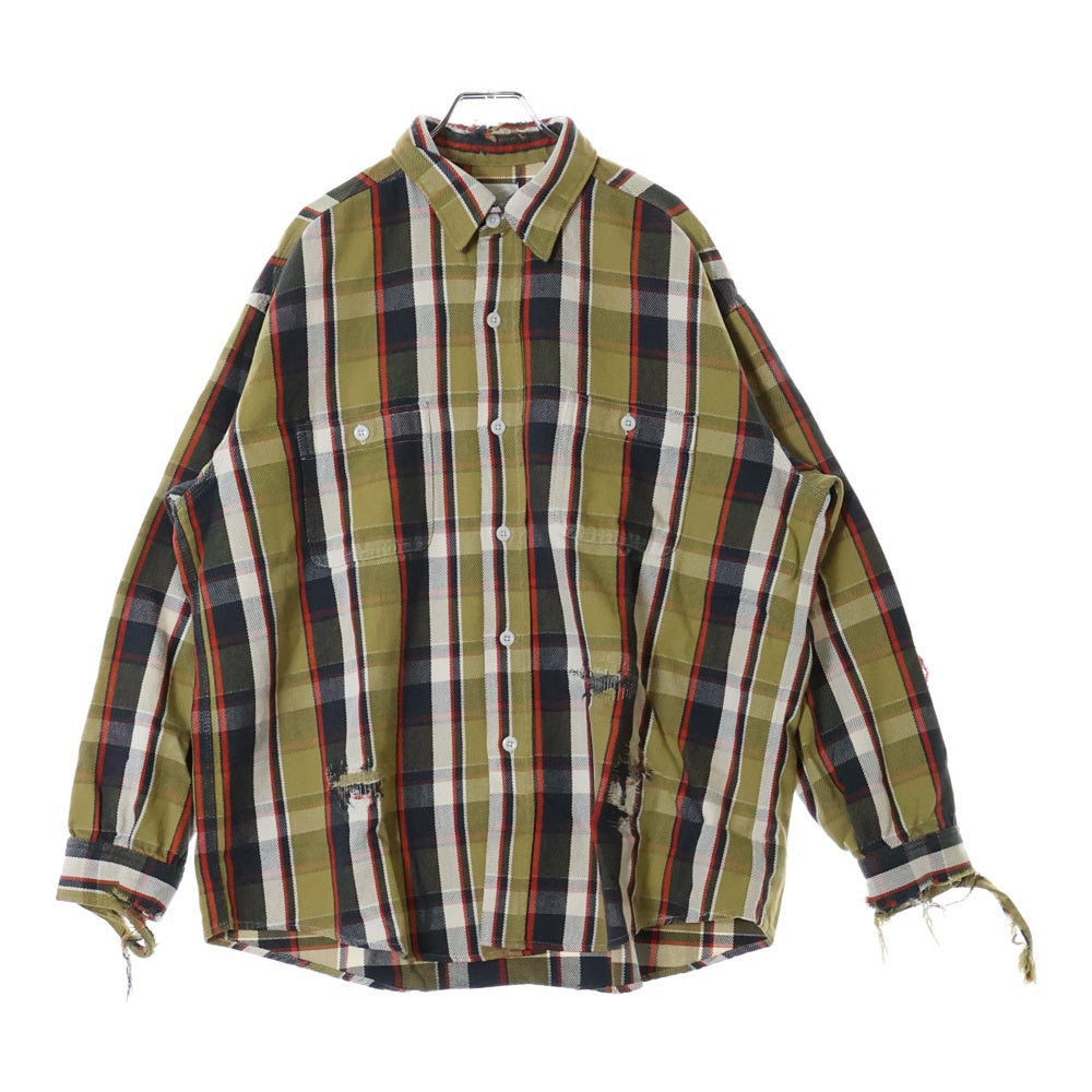 BOWWOW(バウワウ) 23AW REPAIR AGEING FLANNEL SHIRTS ダメージ加工 フランネルシャツ 長袖シャツ ベージュ BW2302-RAFS