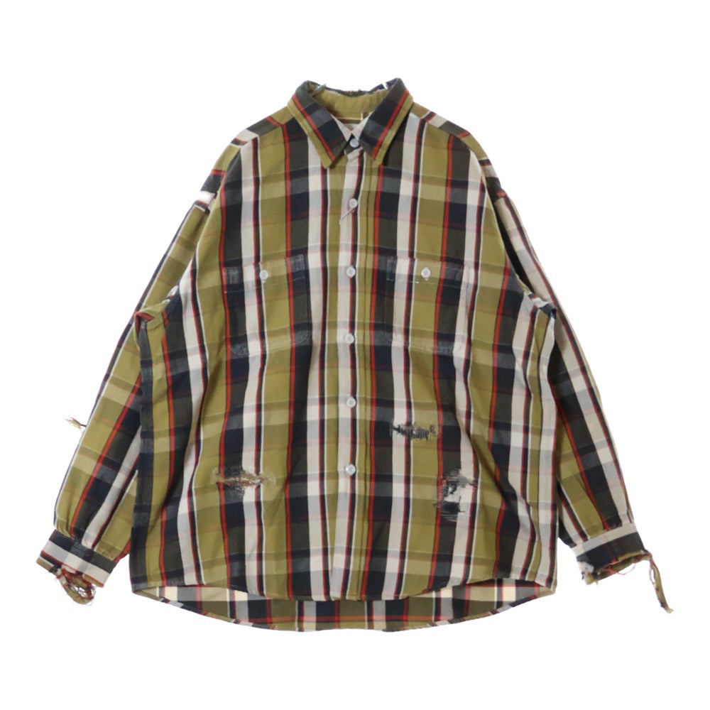 BOWWOW(バウワウ) 23AW REPAIR AGEING FLANNEL SHIRTS ダメージ加工 フランネルシャツ 長袖シャツ ベージュ BW2302-RAFS