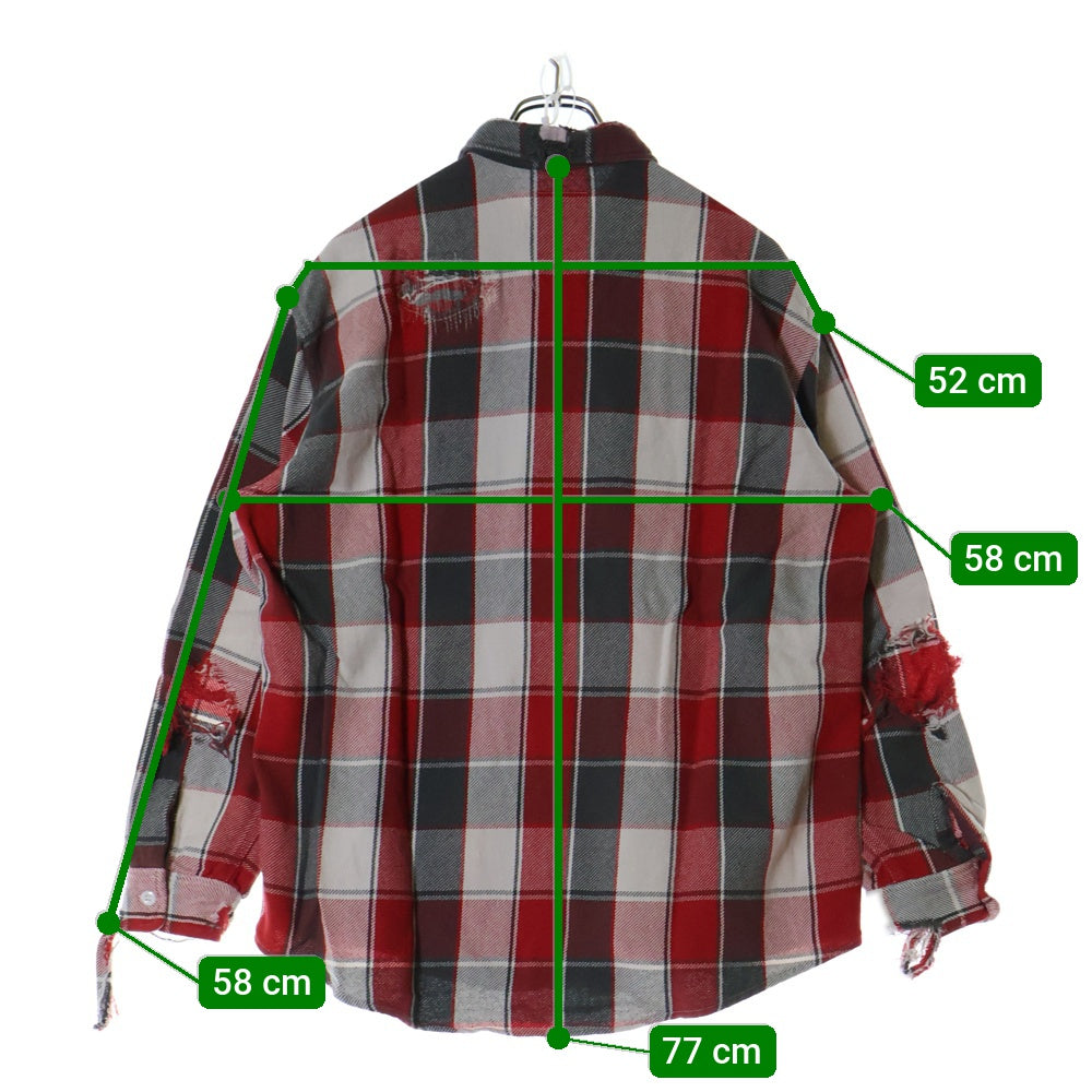 BOWWOW(バウワウ) 23AW REPAIR AGEING FLANNEL SHIRTS ダメージ加工 フランネルシャツ 長袖シャツ レッド BW2302-RAFS