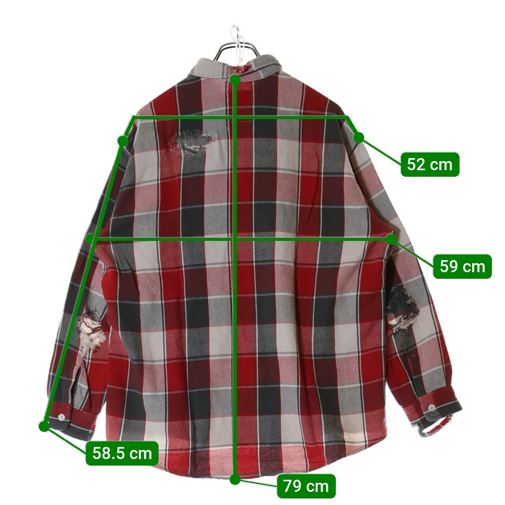 BOWWOW(バウワウ) 23AW REPAIR AGEING FLANNEL SHIRTS ダメージ加工 フランネルシャツ 長袖シャツ レッド BW2302-RAFS