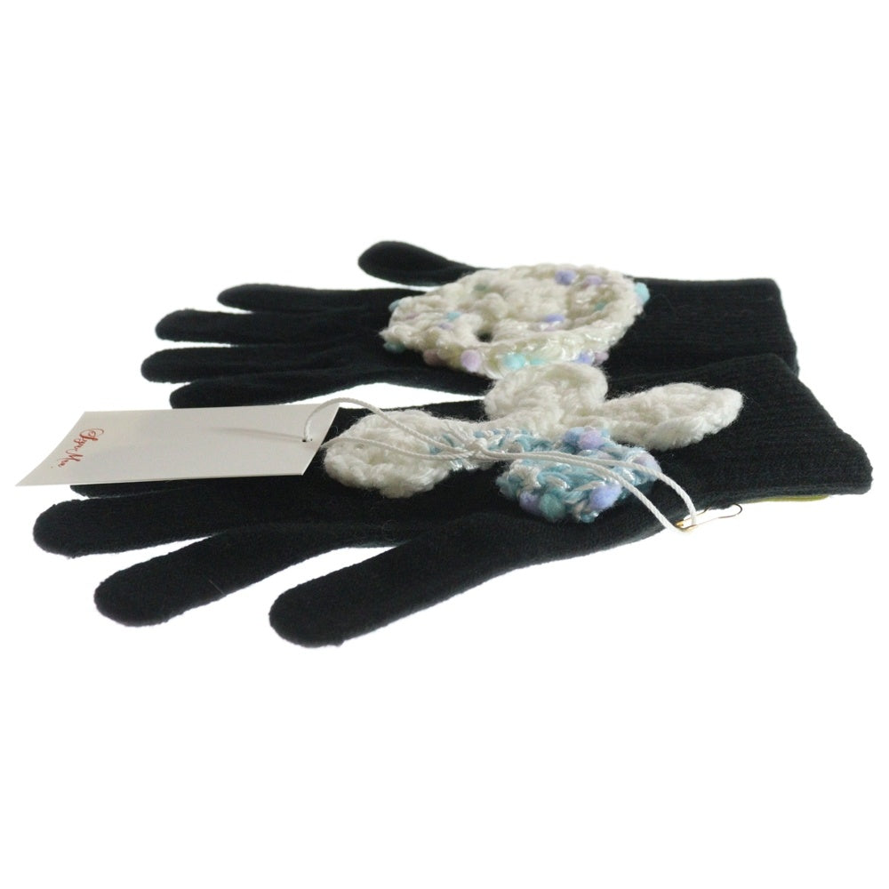 SyuMan(シューマン) 23AW YARN HAND KNITTING GLOVE ニットパッチ ハンドグローブ 手袋 ブラック/ホワイト Man-A23aw-005