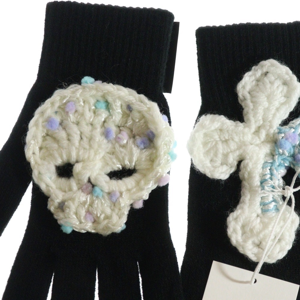 SyuMan(シューマン) 23AW YARN HAND KNITTING GLOVE ニットパッチ ハンドグローブ 手袋 ブラック/ホワイト Man-A23aw-005
