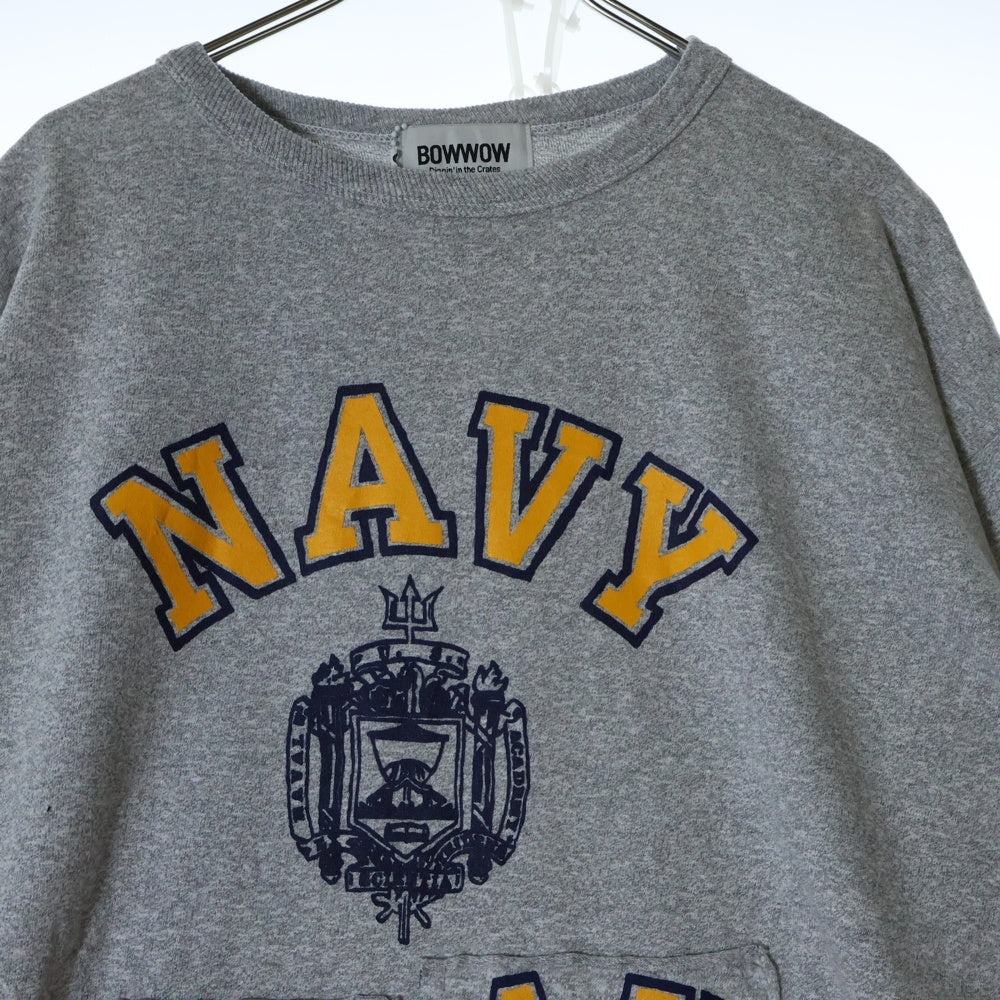 BOWWOW(バウワウ) 23AW USN 5TH AVE 88/12 LS カレッジロゴプリント パッチワーク ロングスリーブ 長袖Tシャツ グレー BW2302-U581L