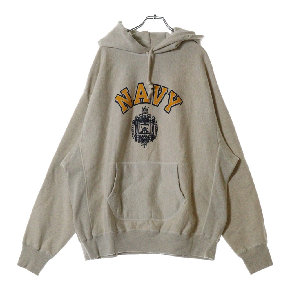 BOWWOW(バウワウ) 23AW USN HOODIE カレッジロゴプリント スウェット プルオーバーパーカー フーディ グレー BW2302-USNH