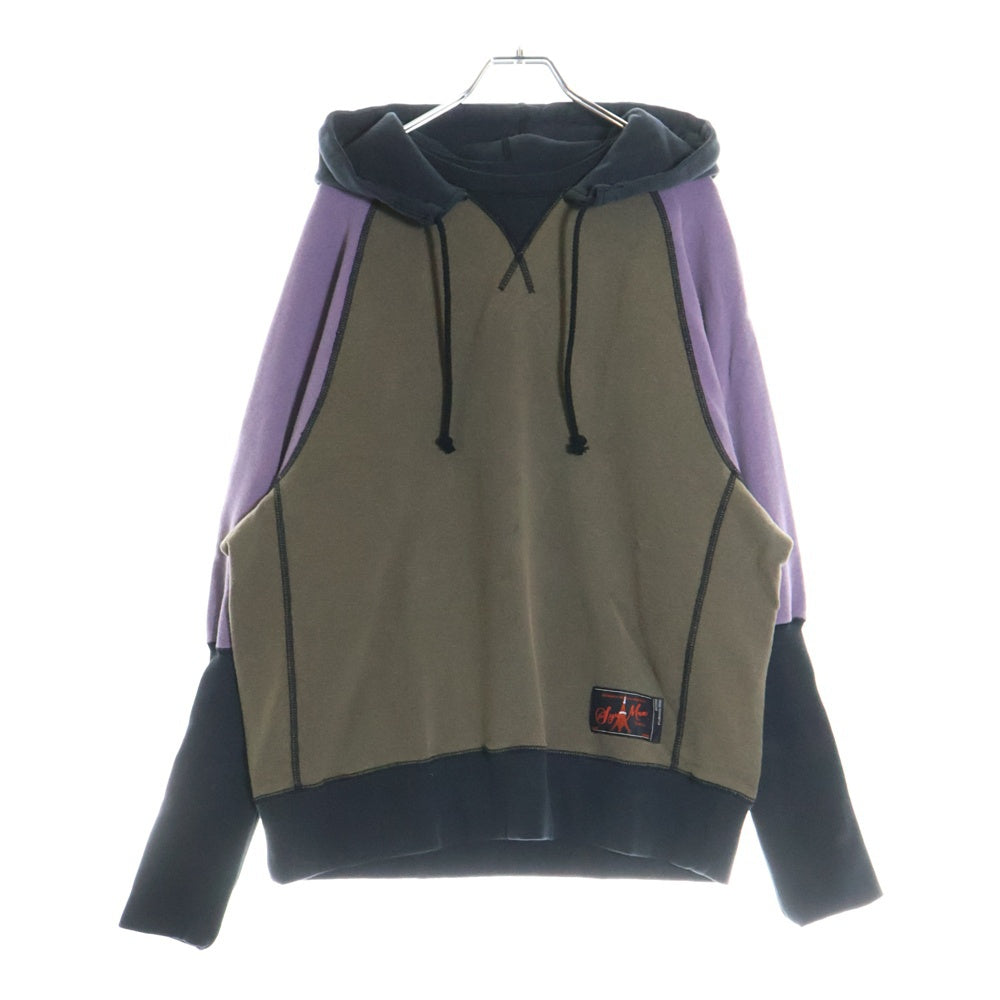 SyuMan(シューマン) 23AW FREEDOM SLEEVE SWEAT-HOODIE フリーダムスリーブ 袖切替 ラグラン プルオーバーパーカー フーディ ブラウン/パープル AD23aw-03