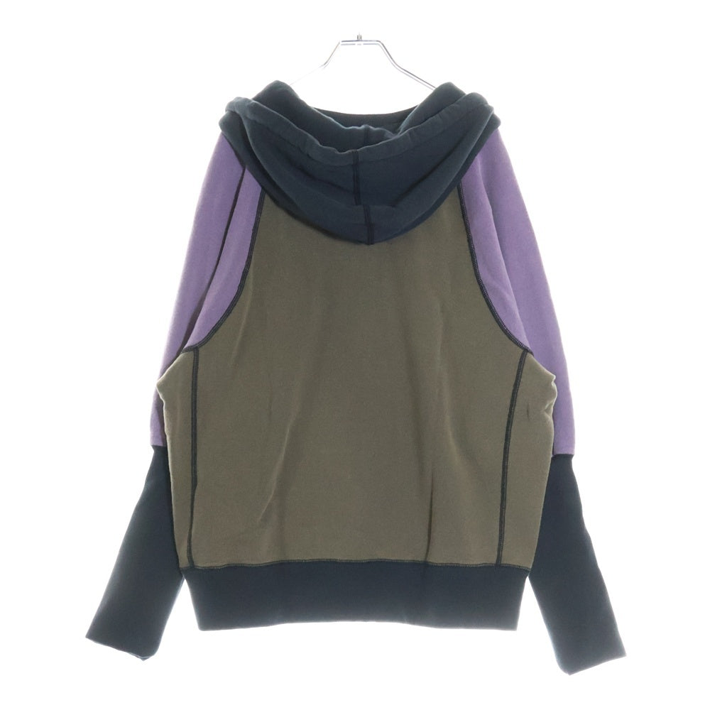 SyuMan(シューマン) 23AW FREEDOM SLEEVE SWEAT-HOODIE フリーダムスリーブ 袖切替 ラグラン プルオーバーパーカー フーディ ブラウン/パープル AD23aw-03