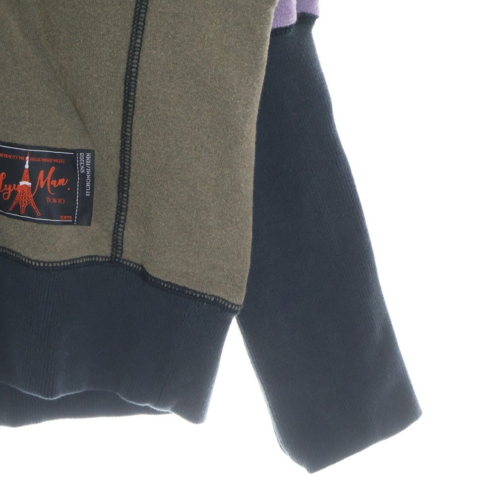 SyuMan(シューマン) 23AW FREEDOM SLEEVE SWEAT-HOODIE フリーダムスリーブ 袖切替 ラグラン プルオーバーパーカー フーディ ブラウン/パープル AD23aw-03