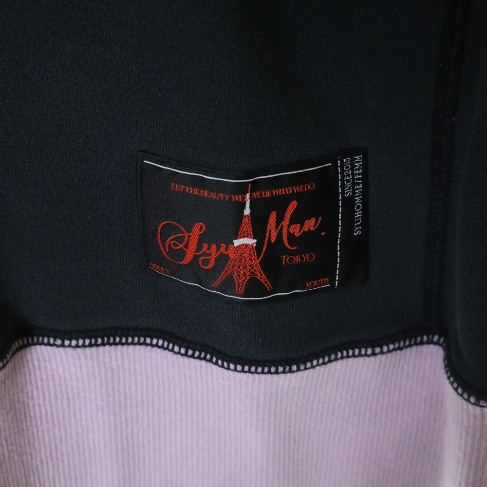 SyuMan(シューマン) 23AW FREEDOM SLEEVE SWEAT-HOODIE フリーダムスリーブ 袖切替 ラグラン プルオーバーパーカー フーディ ブラック/ブラウン AD23aw-02