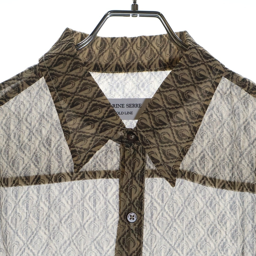 MARINE SERRE(マリーン セル) 23AW MOON DIAMANT SILK CREPON BUTTON UP SHIRT 総柄 ムーンディアマン シルククレポン ボタンアップ 長袖シャツ ベージュ MSI010