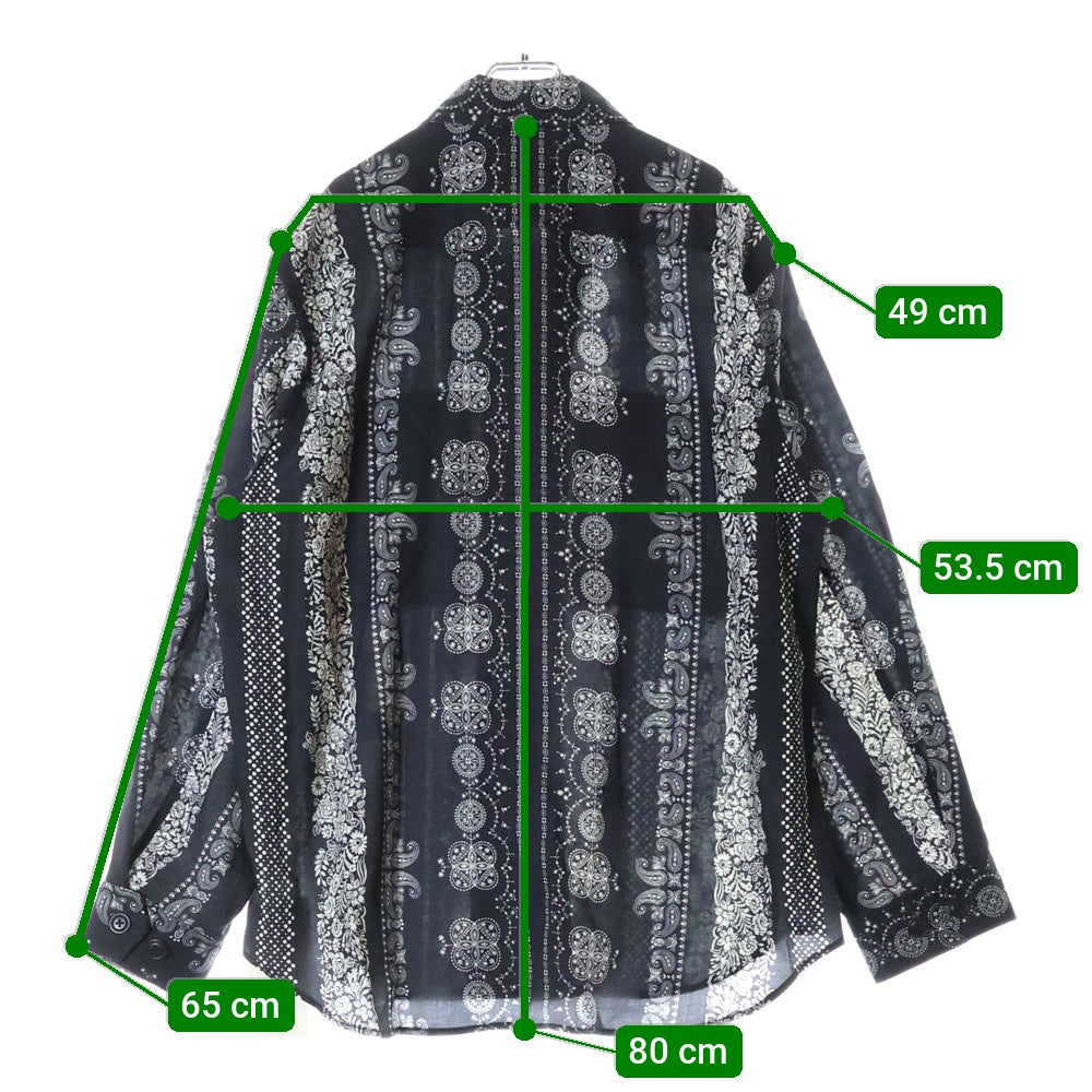 FACETASM(ファセッタズム) 23SS ORIGINAL BANDANA PRINT SHIRT 総柄 オリジナル バンダナプリント 比翼 長袖シャツ ブラック MKS-SH-M10