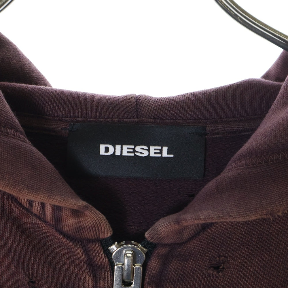 DIESEL(ディーゼル) クラッシュ加工 リブ切替 ジップフーディ スウェットパーカー ボルドー KDE8M200036