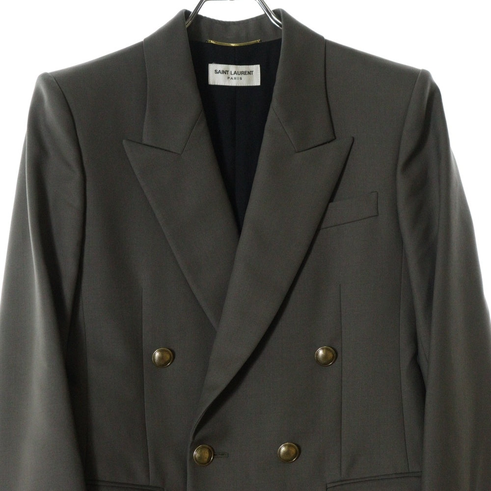 SAINT LAURENT PARIS(サンローランパリ) ピークドラペル 6B ボタンカフス ダブル テーラードジャケット グレー 648656 Y7C23