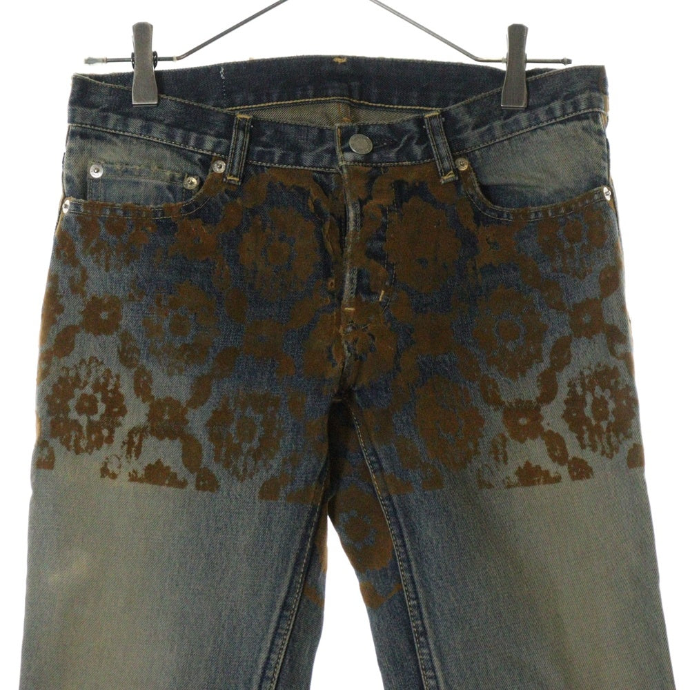 UNDERCOVER(アンダーカバー) 10AW FLORAL FLOCKY JEANS ダメージ加工 フローラル フロッキー デニムパンツ インディゴ/ブラウン F1512