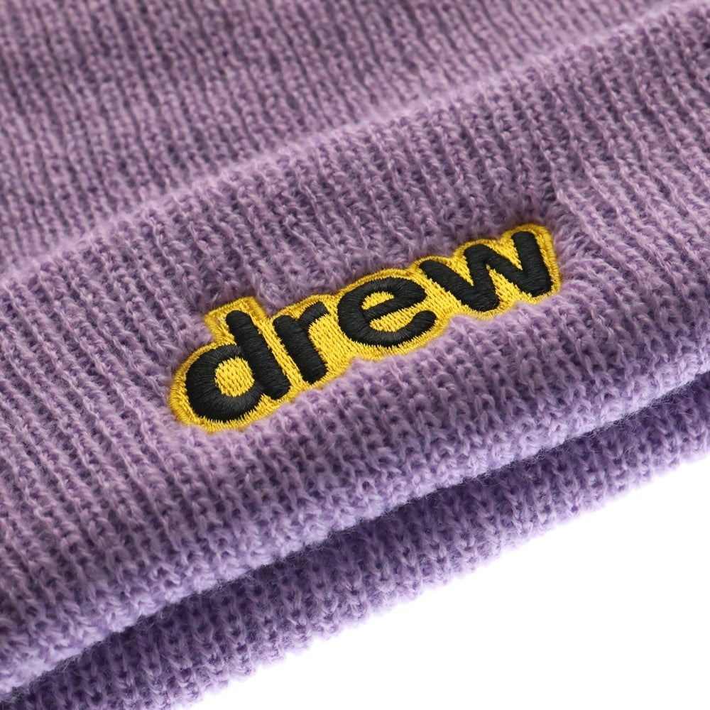 drew house(ドリューハウス) SECRET SOFT RIB BEANIE シークレット ソフトリブ ロゴエンブロイダリー ビーニー ニット帽 帽子 パープル