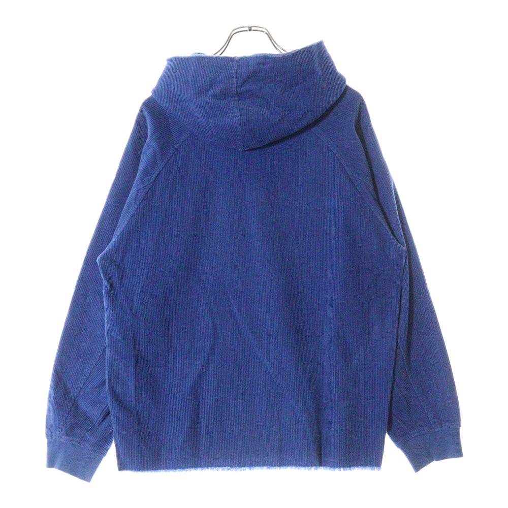 drew house(ドリューハウス) 22AW CORDUROY HOODIE コーデュロイ フロントロゴ刺繍 カットオフ プルオーバー パーカー フーディ ブルー/イエロー