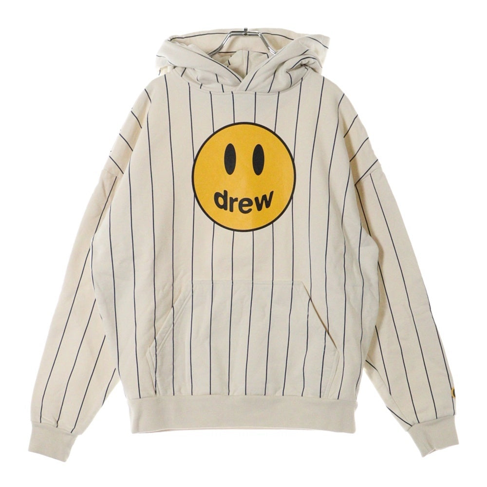 drew house(ドリューハウス) 22SS MASCOT HOODIE フロントマスコットロゴプリント ストライプ プルオーバー スウェットパーカー フーディ ベージュ/ネイビー