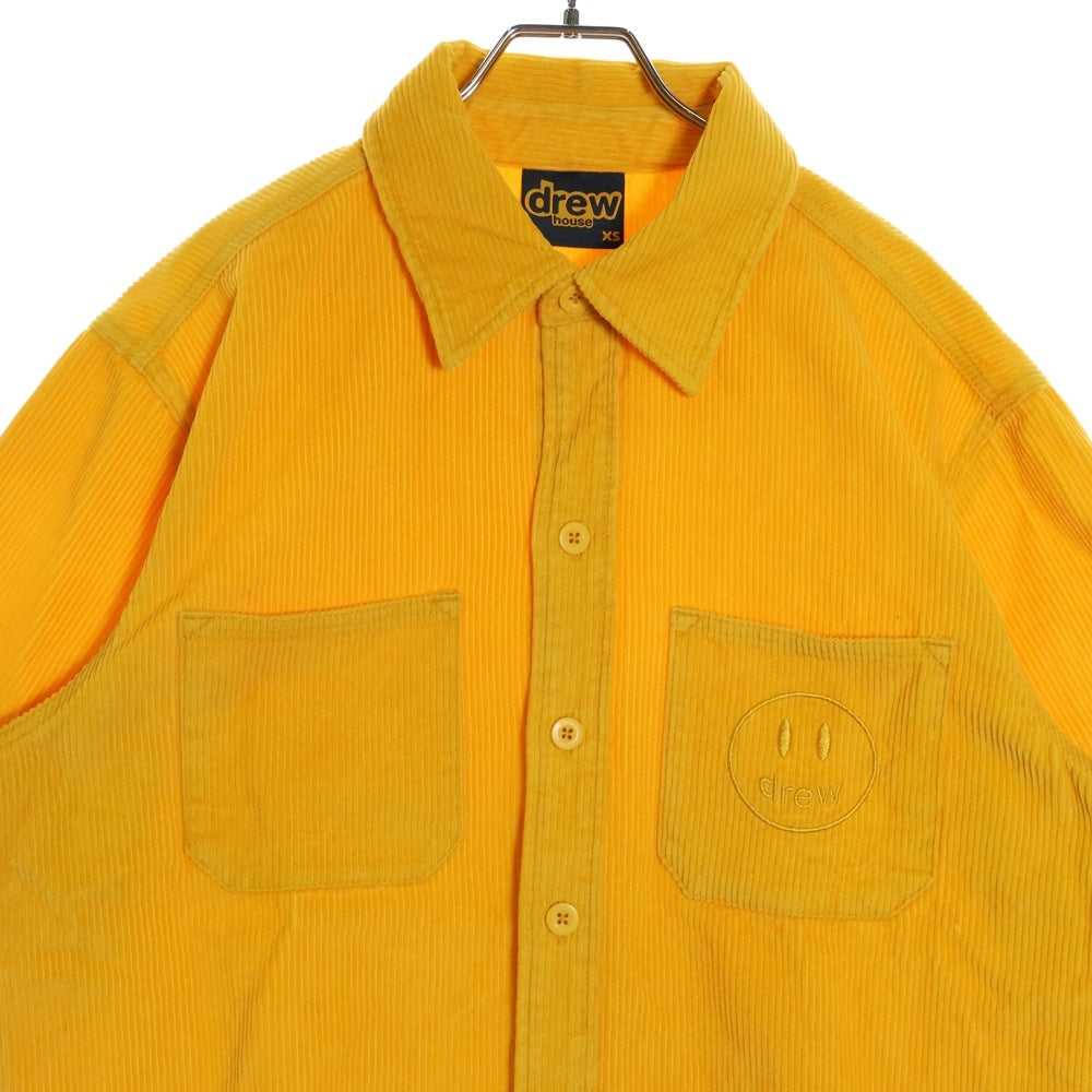 drew house(ドリューハウス) 21SS CORDUROY SS SHIRT コーデュロイ フロントマスコットロゴ刺繍 カットオフ 半袖シャツ イエロー
