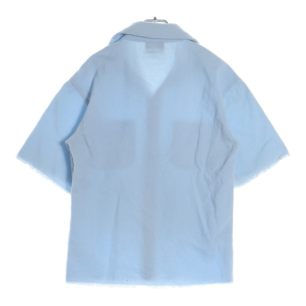 drew house(ドリューハウス) 21SS CORDUROY SS SHIRT コーデュロイ フロントマスコットロゴ刺繍 カットオフ 半袖シャツ ブルー