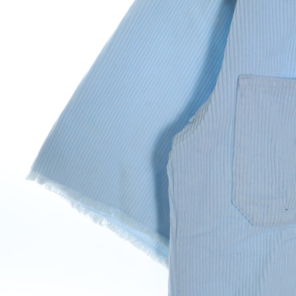 drew house(ドリューハウス) 21SS CORDUROY SS SHIRT コーデュロイ フロントマスコットロゴ刺繍 カットオフ 半袖シャツ ブルー