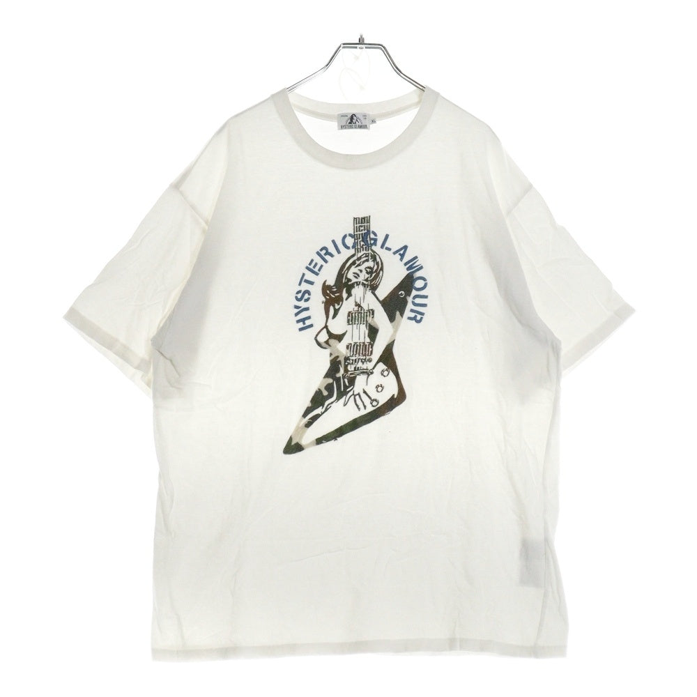 HYSTERIC GLAMOUR(ヒステリックグラマー) 16SS ギターガール フロントエンブロイダリー クルーネック半袖Tシャツ カットソー ホワイト 02212CT04