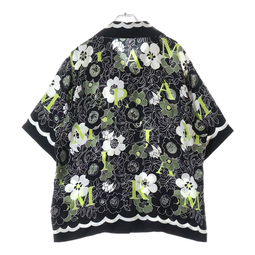 AMIRI(アミリ) FLOWER SILK CAMP SHIRT フラワー 総柄 シルク オープンカラー 半袖シャツ ブラック