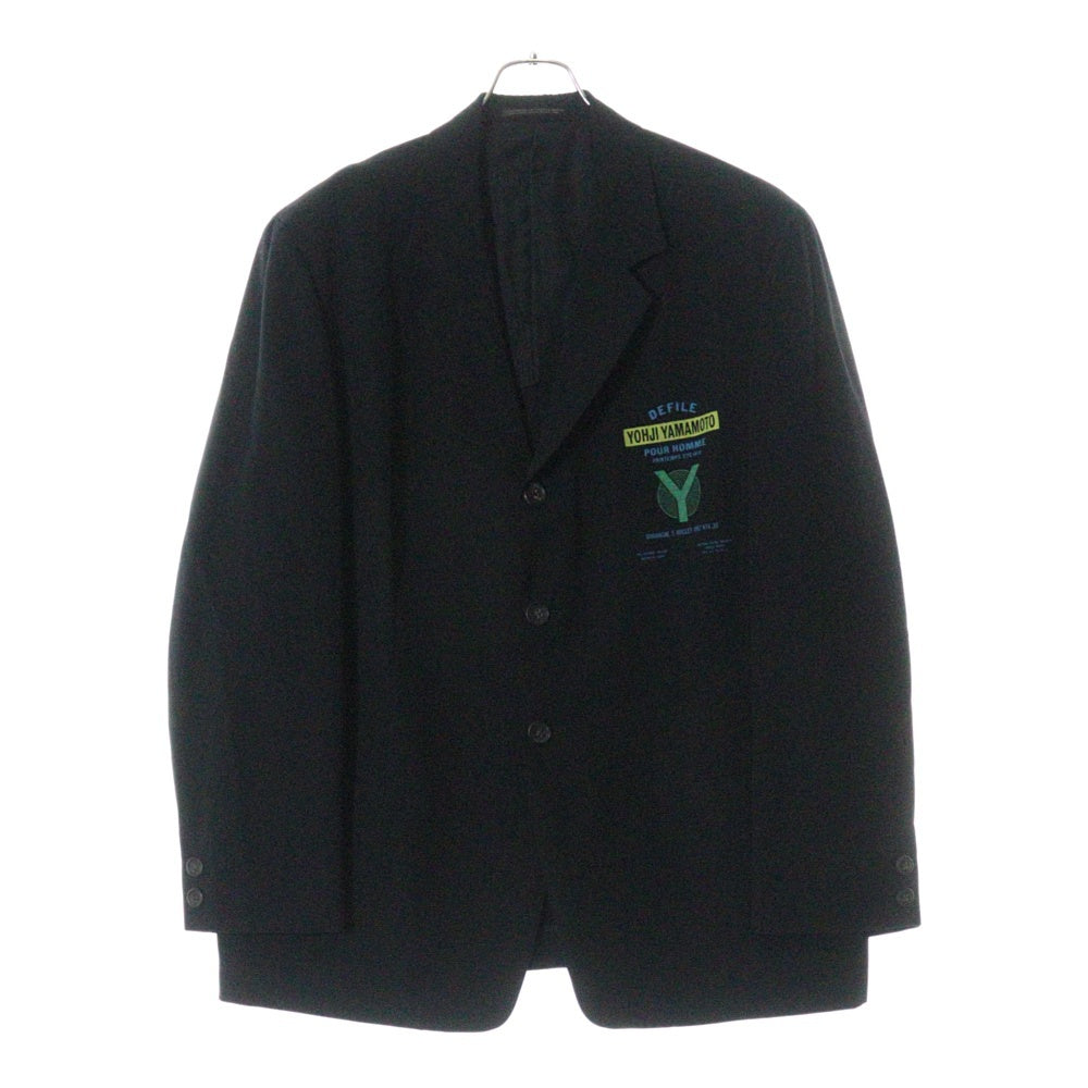 Yohji Yamamoto POUR HOMME(ヨウジヤマモト プールオム) 93SS デリバリー ロゴプリント 2B ウールギャバジン テーラードジャケット ブラック HO-J41-100