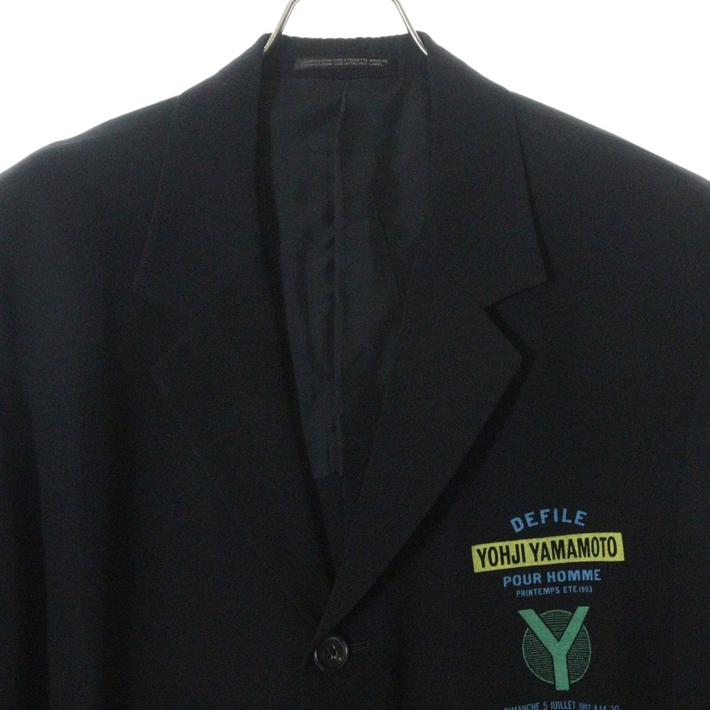 Yohji Yamamoto POUR HOMME(ヨウジヤマモト プールオム) 93SS デリバリー ロゴプリント 2B ウールギャバジン テーラードジャケット ブラック HO-J41-100