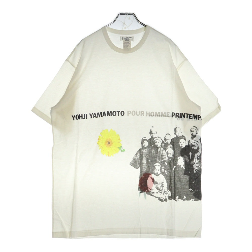 Yohji Yamamoto POUR HOMME(ヨウジヤマモト プールオム) 96SS 花と少年期 フォトプリント クルーネック 半袖Tシャツカットソー ホワイト HF-T81-025
