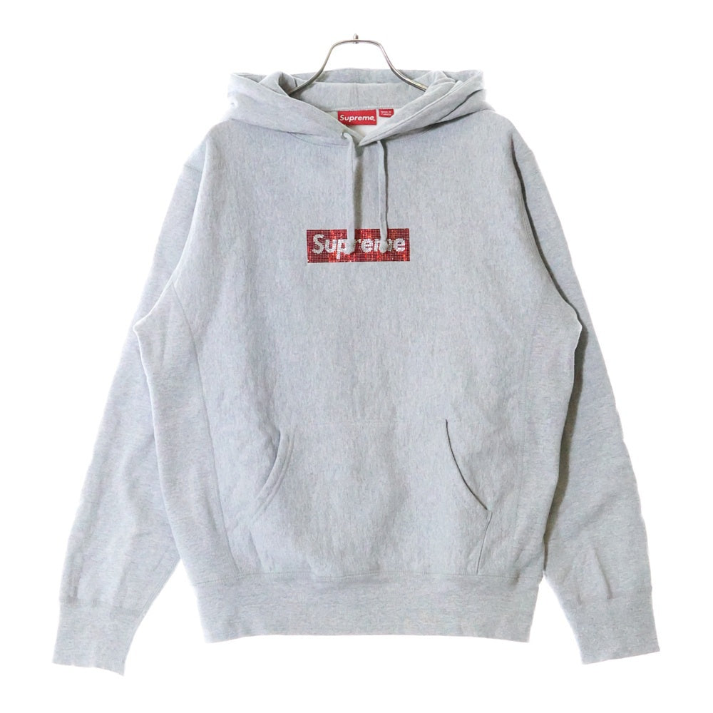 SUPREME(シュプリーム) 19SS ×Swarovski Box Logo Hooded Sweatshirt スワロフスキー ボックスロゴ フーディ スウェットプルオーバーパーカー グレー/レッド