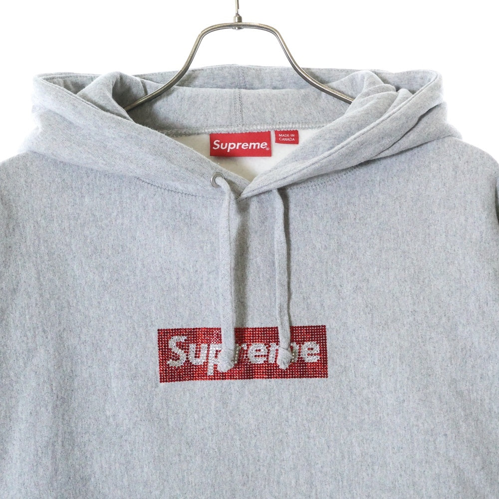 SUPREME(シュプリーム) 19SS ×Swarovski Box Logo Hooded Sweatshirt スワロフスキー ボックスロゴ フーディ スウェットプルオーバーパーカー グレー/レッド