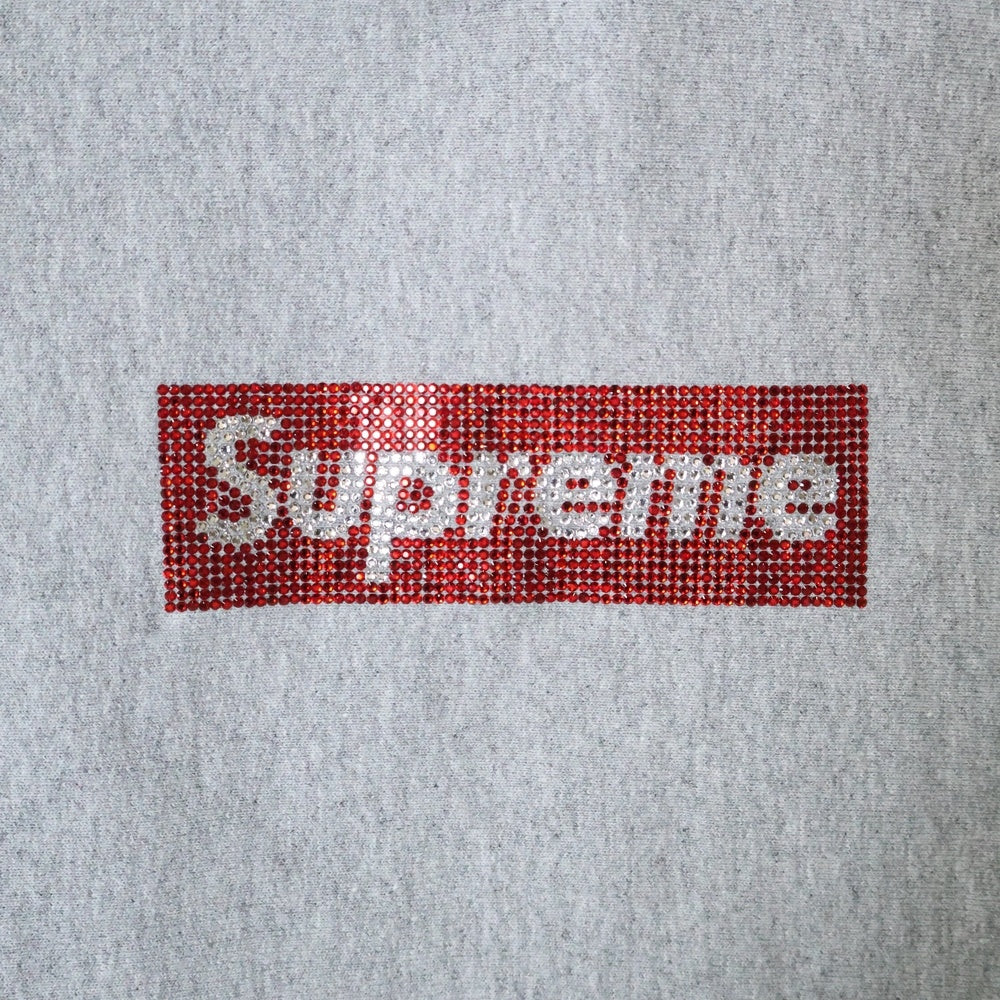 SUPREME(シュプリーム) 19SS ×Swarovski Box Logo Hooded Sweatshirt スワロフスキー ボックスロゴ フーディ スウェットプルオーバーパーカー グレー/レッド