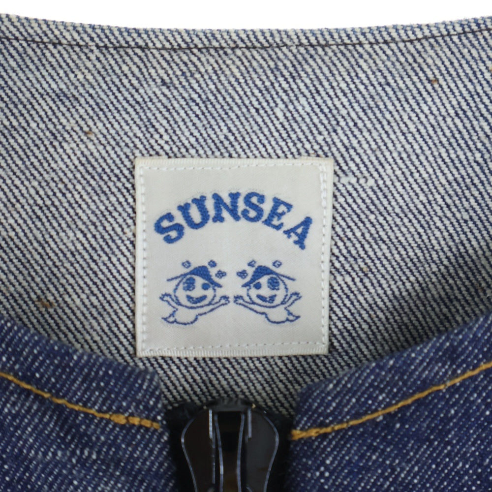 SUNSEA(サンシー) 17AW DENIM SUEDE BLOUSON スウェード切り替え エルボーパッチ ノーカラー デニムブルゾンジャケット インディゴ/ブラウン 17A26