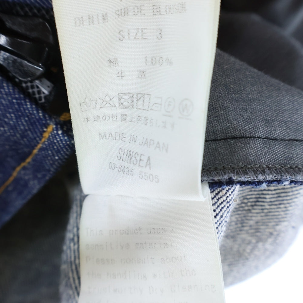 SUNSEA(サンシー) 17AW DENIM SUEDE BLOUSON スウェード切り替え エルボーパッチ ノーカラー デニムブルゾンジャケット インディゴ/ブラウン 17A26