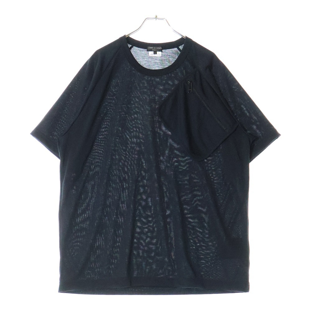 COMME des GARCONS HOMME PLUS(コムデギャルソンオムプリュス) 24SS ジップ装飾 クルーネック 半袖Tシャツカットソー ブラック PO-T017 AD2024
