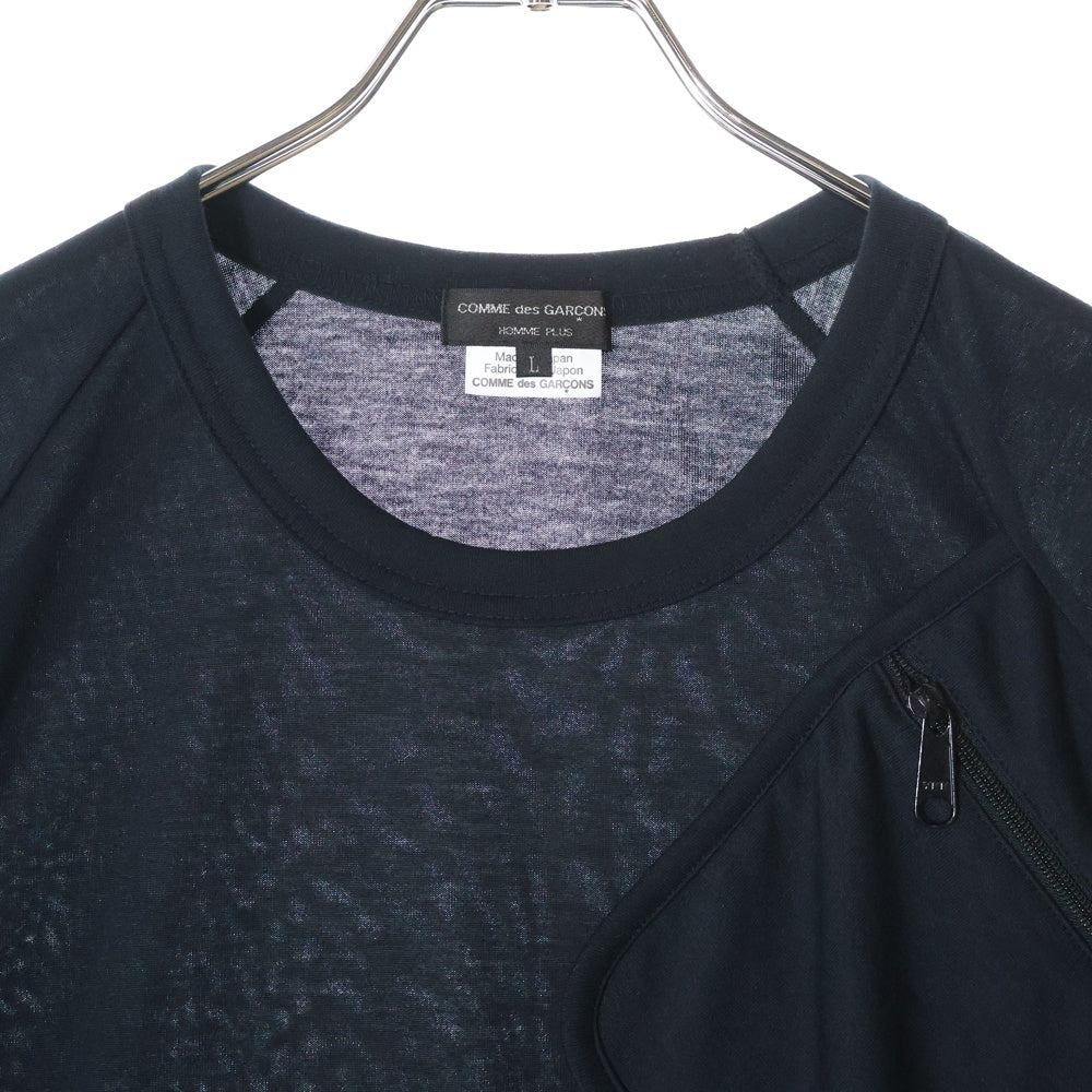 COMME des GARCONS HOMME PLUS(コムデギャルソンオムプリュス) 24SS ジップ装飾 クルーネック 半袖Tシャツカットソー ブラック PO-T017 AD2024