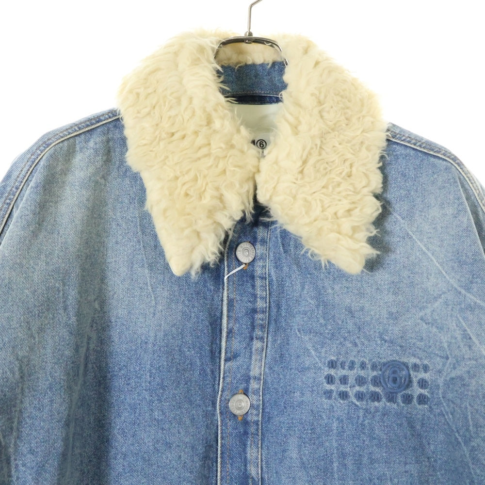MM6 Maison Margiela(エムエムシックスメゾンマルジェラ) 23AW PADDED DENIM JACKET 襟ボア切り替え フロントロゴ 中綿 デニムジャケット インディゴ S52AM0263 S30828