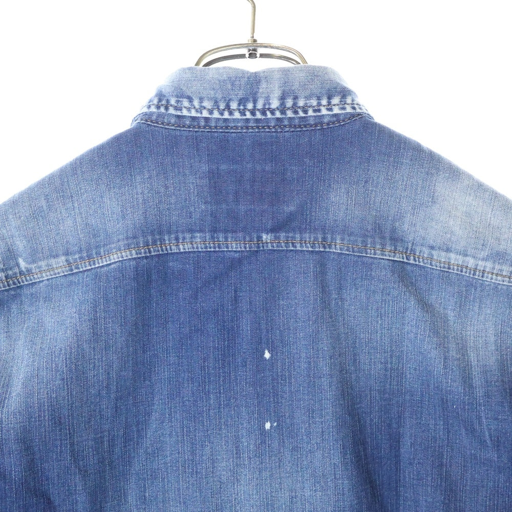 DSQUARED2(ディースクエアード) フロントロゴパッチ ダメージ加工 長袖デニムシャツ インディゴ S74DM0354 S30341