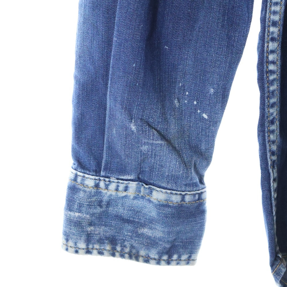 DSQUARED2(ディースクエアード) フロントロゴパッチ ダメージ加工 長袖デニムシャツ インディゴ S74DM0354 S30341