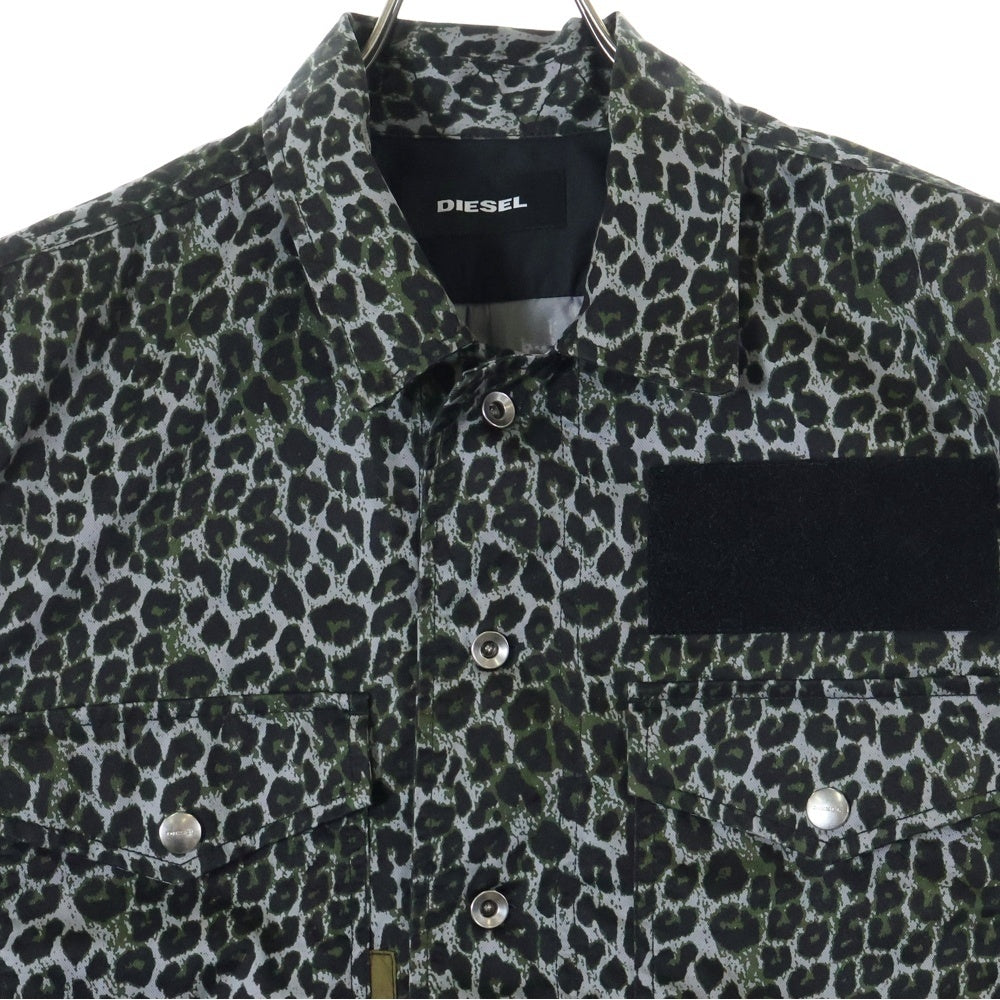DIESEL(ディーゼル) 18AW S-LATER-ANIMAL JACKET フロントポケット レオパード総柄 長袖ジャケット グリーン