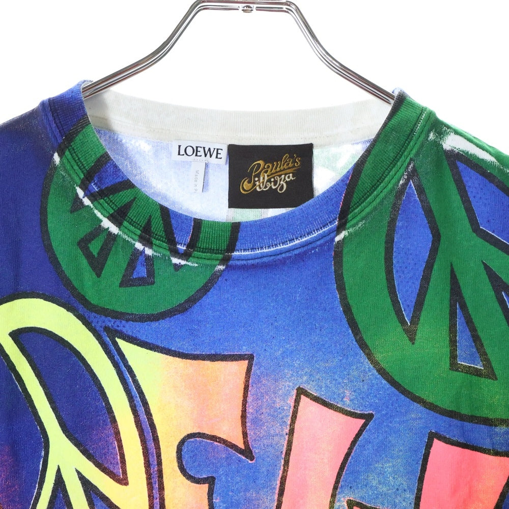 LOEWE(ロエベ) 22SS × Paula's Ibiza パウラズイビザ ピースマーク ロゴプリント クルーネック半袖Tシャツ カットソー ブルー H616Y22X34